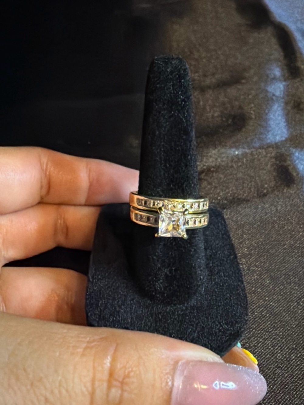 Gold-Tone Princess Cut Cubic Zirconia Engagement Ring Set - Gold